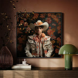 Andrés - Hispanic Gay Vaquero Art Print / Canvas Framed Portrait Man Ornate Cream-colored Bullfighter Attire Adorned Spanish Charm, Cowboy