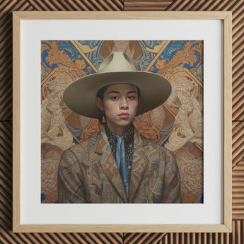 Angel - Latinx Transgender Cowboy Art Print / Canvas Brown Leather Cowboy Hat Wide Brim Tassels Latinx Transgender Cowboy, Dandy, Dandy