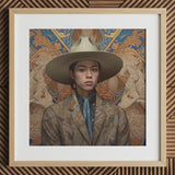 Angel - Latinx Transgender Cowboy Art Print / Canvas Brown Leather Hat Wide Brim Tassels, Dandy, Outlaw Prints