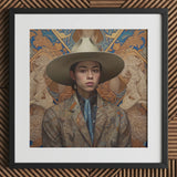 Angel - Latinx Transgender Cowboy Art Print / Canvas Hat Wide Brim Intricate Pattern Brown Leather, Dandy, Outlaw Prints