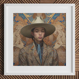 Angel - Latinx Transgender Cowboy Art Print / Canvas Hat Wide Brim Intricate Patterned Design Made, Dandy, Outlaw Prints