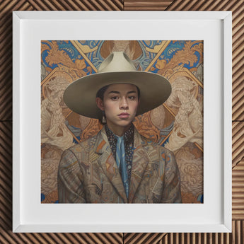 Angel - Latinx Transgender Cowboy Art Print / Canvas Hat Wide Brim Intricate Patterned Design Made, Dandy, Outlaw Prints
