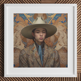 Angel - Latinx Transgender Cowboy Art Print / Canvas, 12x12’’ / 31x31cm / White Frame / Matboard, Posters Prints & Visual Artwork, Toby Leon