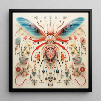 Angel Muff Wasp - Insekten-Taxonomie-Kunstdruck einer fremdartigen Spezies / Leinwand, 12x12’’ / 31x31cm / Schwarzer Rahmen, Poster Drucke & Visuelle Kunstwerke, Toby
