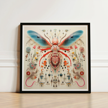 Framed Artwork Vibrant Intricately Detailed Insect Turquoise Wings Angel Muff Wasp, Alien, Taxonomy