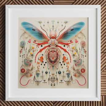 Angel Muff Wasp - Alien Species Insect Taxonomy Art Print / Canvas Vibrant Intricately Assembled Sculpture Translucent Blue Wings, Prints