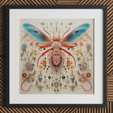 Angel Muff Wasp - Alien Species Insect Taxonomy Art Print / Canvas Vibrant Intricately Assembled Insect Sculpture Translucent Blue Wings