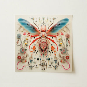 Angel Muff Wasp - Alien Species Insect Taxonomy Art Print / Canvas Vibrant Intricately Designed Insect Sculpture Translucent Blue Wings