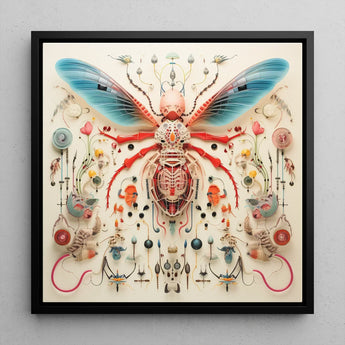 Angel Muff Wasp - Alien Species Insect Taxonomy Art Print / Canvas Vibrant Intricately Detailed Mixed-media Artwork Central Insect-like