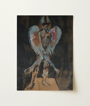 Dark-toned Oil Painting Canvas Muscular Winged Figure Blue Christian Bérard Stages