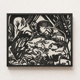 Black-framed Linocut Print Bold High-contrast Illustrations Stylized Animals Franz Marc’s Mesmerizing Animal, Legend Woodcut, Spiritual