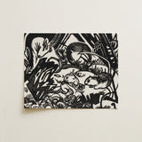 Animal Legend - Franz Marc Expressionist Woodcut Art Print / Canvas Black White Linocut Artwork Stylized Animals Dense Forest-like Marc’s