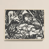 Animal Legend - Franz Marc Expressionist Woodcut Art Print / Canvas Black White Linocut Artwork Whimsical Forest Creatures Framed Marc’s
