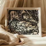 Animal Legend - Franz Marc Expressionist Woodcut Art Print / Canvas Black White Paper Cut Artwork Rabbits Among Foliage Franz Marc’s