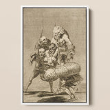 What one does to Another - Francisco De Goya Art Print / Canvas Framed Black-and-white Group Skeletal Figures Dramatic Poses Encased,