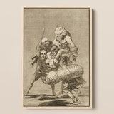 What one does to Another - Francisco De Goya Art Print / Canvas Framed Black-and-white Group Skeletal Figures Period Attire Atop Goya Art