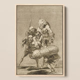 What one does to Another - Francisco De Goya Art Print / Canvas Framed Black-and-white Group Skeletal Figures Period Attire Atop, Bodies