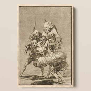 What one does to Another - Francisco De Goya Art Print / Canvas Framed Black-and-white Group Skeletal Figures Period Attire Atop, Bodies