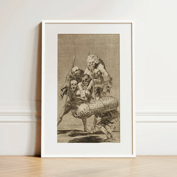 What one does to Another - Francisco De Goya Art Print / Canvas Framed Black-and-white Skeletons Historical Attire Textured Animal, Bodies
