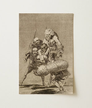 Sepia-toned Print Group Skeletal Figures Dramatic Poses Rendered Goya Art, Bodies Pile, Moving Carcass