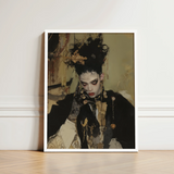 Framed Portrait Person Elaborate Black Gold Ornate Hair Gay French Vampire, Wrapped, Gothic Couture