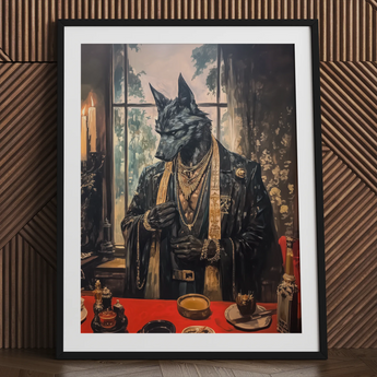 Anubis - Stampa d'arte moderna del dio egizio / Tela, 24x32’’ / 61x81cm / Cornice nera / Matboard, Poster, stampe e opere d'arte visiva, Toby Leon