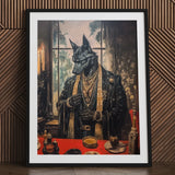 Anubis - Modern Egyptian God Art Print / Canvas Black-framed Stylized Anthropomorphic Wolf Dark Leather Shadows Drape, Prints