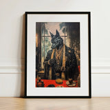 Anubis - Modern Egyptian God Art Print / Canvas Black-framed Stylized Wolf Formal Attire Adorned Shadows Drape, Prints