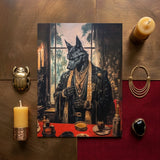 Anubis - Modern Egyptian God Art Print / Canvas Elegant Black Wolf Portrait Print Intricate Gold Jewelry Shadows Drape Anubis, Modern