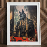 Anubis - Modern Egyptian God Art Print / Canvas Framed Artwork Black Wolf Opulent Dark Leather Suit Shadows Drape, Prints
