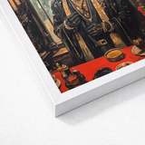 White Framed Artwork Figure Ornate Black Gold Attire Shadows Drape Anubis, Modern Egyptian God, Art