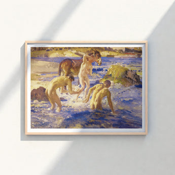 Framed Painting Nude Figures Horse River Rendered Impressionistic George Washington Lambert, Art Print, Captures