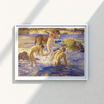White-framed Painting Nude Figures Horse Impressionistic Style Warm George Washington Lambert, Art Print, Captures