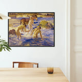 Anzacs Bathing - George Washington Lambert Art Print / Canvas Black-framed Reproduction Classical Painting Nude Figures Horses Water’s,