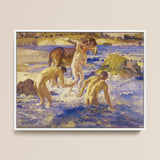 Anzacs Bathing - George Washington Lambert Art Print / Canvas Framed Oil Painting Nude Figures Horse River Rendered George Washington
