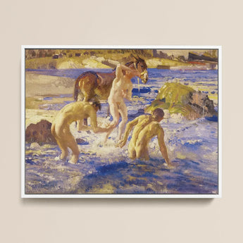 Anzacs Bathing - George Washington Lambert Art Print / Canvas Framed Oil Painting Nude Figures Horse River Rendered George Washington