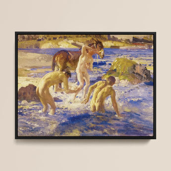 Anzacs Bathing - George Washington Lambert Art Print / Canvas Framed Oil Painting Nude Figures Horse River Scene, Captures Prints