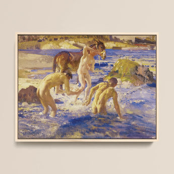 Anzacs Bathing - George Washington Lambert Art Print / Canvas Framed Oil Painting Nude Figures Horse Sunlit River George Washington