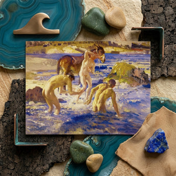 Anzacs Bathing - George Washington Lambert Art Print / Canvas Rectangular Oil-painted Artwork Nude Figures Horse Coastal Scene George