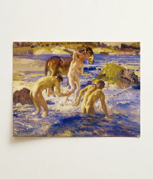 Vibrant Oil Painting Nude Figures Horse Sunlit River George Washington Lambert, Art Print, Captures