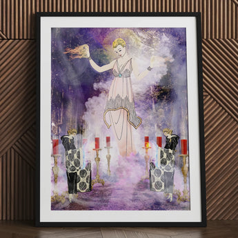 Aphromighty the 50ft Wiccan - Witch Myth Art Print Framed Stylized Illustration Woman Elegant Beaded Conjures, Divine Feminine Energy,