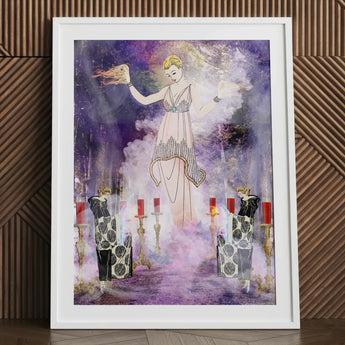 Aphromighty the 50ft Wiccan - Witch Myth Art Print Framed Stylized Woman Elegant Beaded Gown Conjures, Divine Feminine Energy, Prints