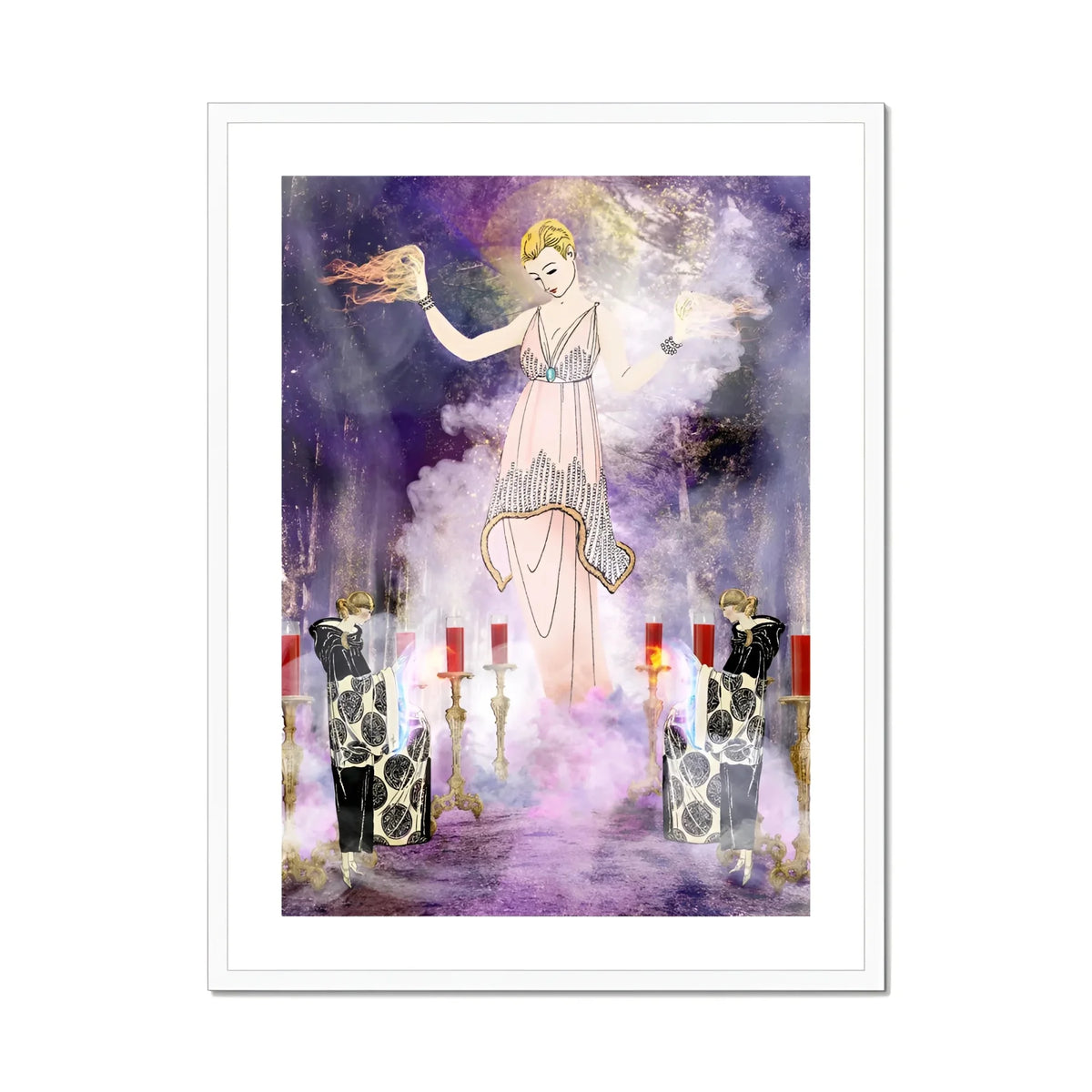 Aphromighty the 50ft Wiccan Witch Myth Art Print, Woman Flapper Style Dress Cocktail Amid Glasses Bottles