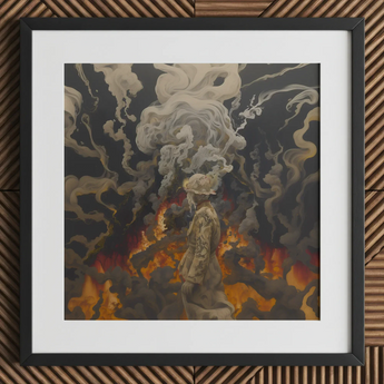Apocalypso - Beautiful Apocalypse Art Print / Canvas Black-framed Artwork Figure Camouflage Gear Amidst Smoke Flames Beautiful Apocalypse