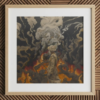 Apocalypso - Beautiful Apocalypse Art Print / Canvas Framed Artwork Figure Muted Earth Tones Amidst Smoke, World Unraveling, Haunting