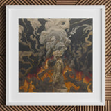 Apocalypso - Beautiful Apocalypse Art Print / Canvas Framed Artwork Figure Muted Tones Amidst Smoke Flames, World Unraveling, Haunting