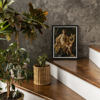 Apollo - Follower of Charles Meynier Art Print / Canvas Black-framed Classical Painting Nude Male Figure Lyre Set Laurel Wreath Catches,