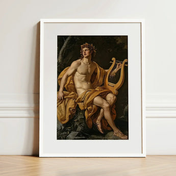 Apollo - Follower of Charles Meynier Art Print / Canvas White-framed Classical Painting God Music Laurel Wreath Catches, Oil Pigment Lays,