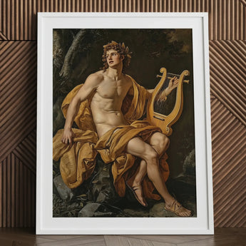 Apollo - Follower of Charles Meynier Art Print / Canvas White-framed Classical Painting Muscular Bare-chested Male Figure Golden Laurel
