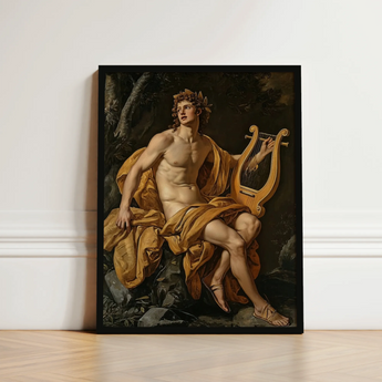 Apollo - Follower of Charles Meynier Art Print / Canvas Framed Classical Painting Muscular Nude Male Figure Golden Laurel Wreath Catches,